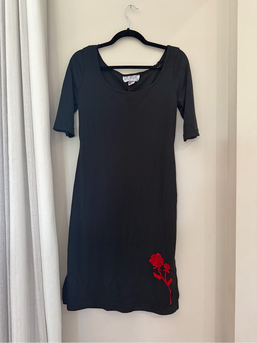 90s La Belle Black Dress with Red Rose Accent